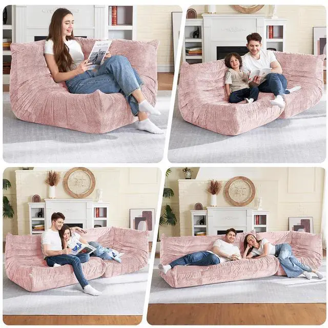 Alt view image 3 of 6 - Bean Bag Chair, Memory Foam Bean Bag Chairs for Adults, Fireside Corner Chair Lazy Floor Corner Sofa for Living Room, Bedroom, Dorm, Office (Pink)