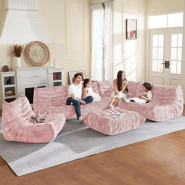 Alt view image 4 of 6 - Bean Bag Chair, Memory Foam Bean Bag Chairs for Adults, Fireside Corner Chair Lazy Floor Corner Sofa for Living Room, Bedroom, Dorm, Office (Pink)