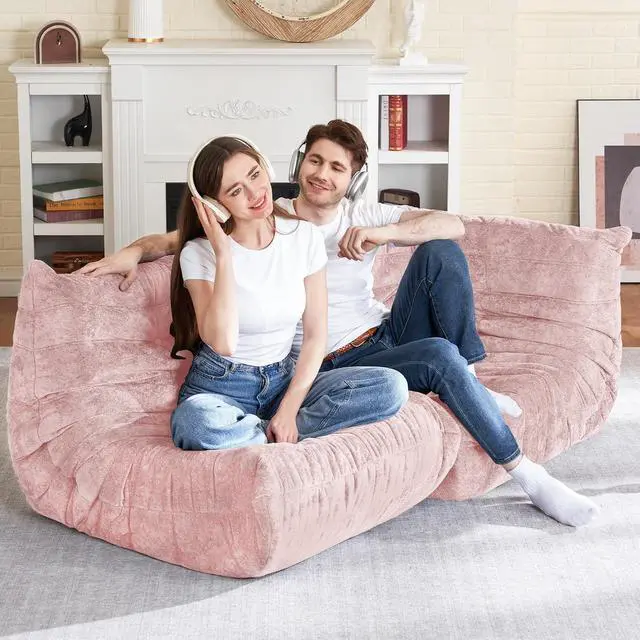 Alt view image 5 of 6 - Bean Bag Chair, Memory Foam Bean Bag Chairs for Adults, Fireside Corner Chair Lazy Floor Corner Sofa for Living Room, Bedroom, Dorm, Office (Pink)