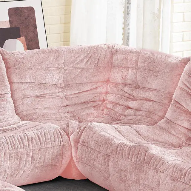 Alt view image 6 of 6 - Bean Bag Chair, Memory Foam Bean Bag Chairs for Adults, Fireside Corner Chair Lazy Floor Corner Sofa for Living Room, Bedroom, Dorm, Office (Pink)