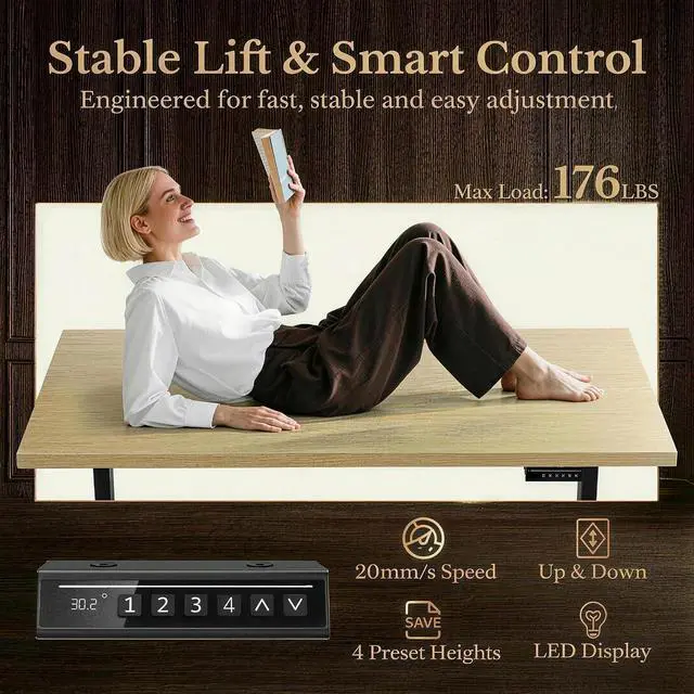 Alt view image 7 of 7 - 70 Inches L Shaped Executive Standing Desk, Electric Height Adjustable Desk with File Cabinet, Computer Corner Table with AC/USB and Privacy Panel for Home and Office, Light Walnut
