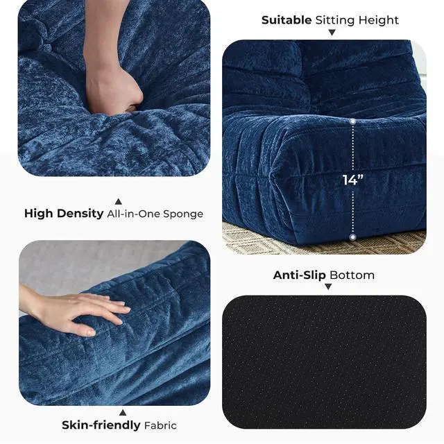 Alt view image 3 of 7 - Bean Bag Chair, Giant Bean Bag Chairs for Adults, 3 Seater Fireside Chair, Lazy Large Floor Bean Bag Sofa for Living Room, Bedroom, Dorm, Office (Navy Blue)