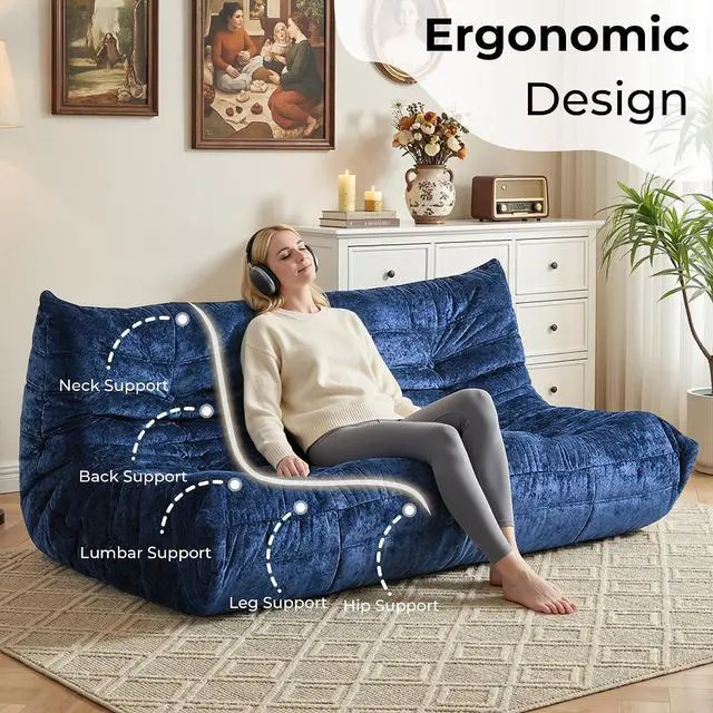 Alt view image 4 of 7 - Bean Bag Chair, Giant Bean Bag Chairs for Adults, 3 Seater Fireside Chair, Lazy Large Floor Bean Bag Sofa for Living Room, Bedroom, Dorm, Office (Navy Blue)