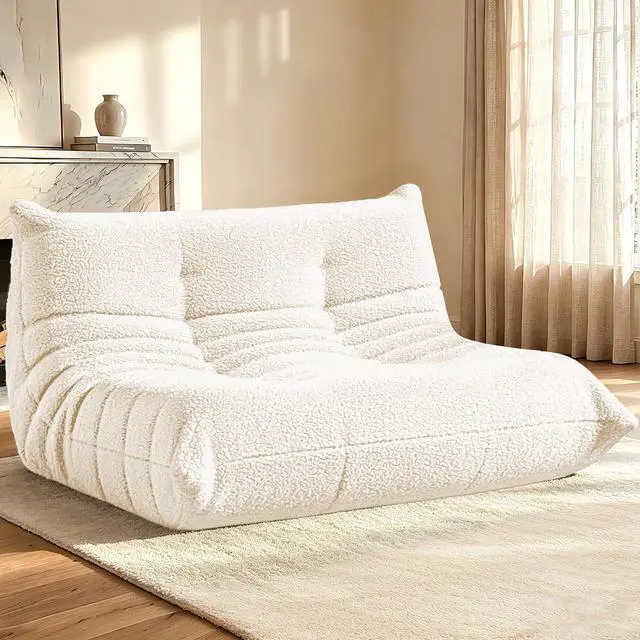 Main image of Bean Bag Chairs Fireside Lazy Floor Sofa, Soft Teddy Fleece 2 Seater Sofa with High-Resilience Foam FillingBeanbag for Living Room, Bedroom, Office (Beige Teddy)
