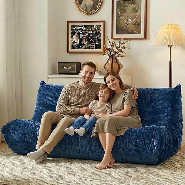 Alt view image 6 of 7 - Bean Bag Chair, Giant Bean Bag Chairs for Adults, 3 Seater Fireside Chair, Lazy Large Floor Bean Bag Sofa for Living Room, Bedroom, Dorm, Office (Navy Blue)