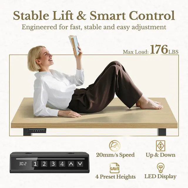 Alt view image 7 of 7 - 70" Standing Desk with Storage, Executive Electric Height Adjustable Stand Up Desk with AC/USB and Privacy Panel, Large One-Piece Destop, Fluted Computer Desk for Home Office, Light Walnut