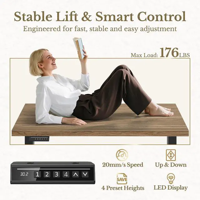 Alt view image 6 of 7 - 70" Standing Desk with Storage, Executive Electric Height Adjustable Stand Up Desk with AC/USB and Privacy Panel, Large One-Piece Destop, Rattan Computer Desk for Home Office, Natural Oak