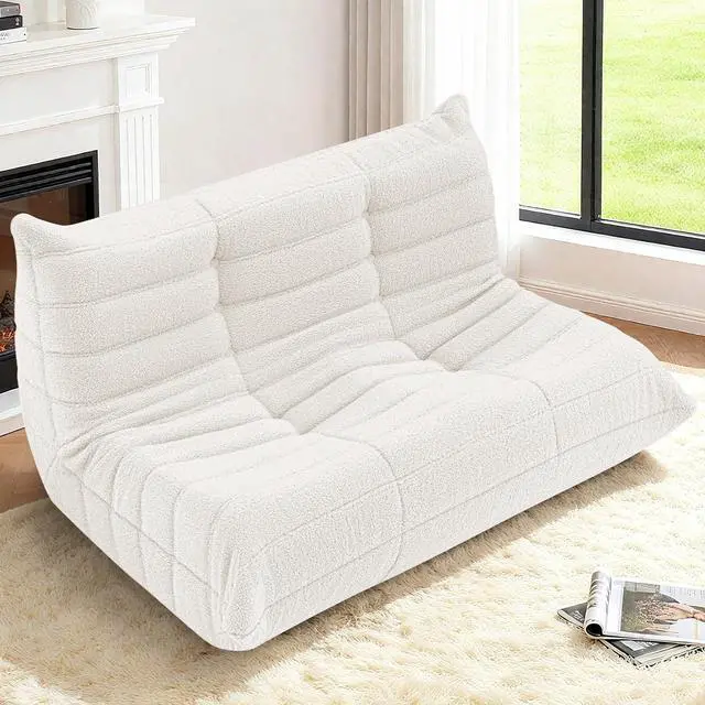 Alt view image 7 of 7 - Bean Bag Chairs Fireside Lazy Floor Sofa, Soft Teddy Fleece 2 Seater Sofa with High-Resilience Foam FillingBeanbag for Living Room, Bedroom, Office (Beige Teddy)
