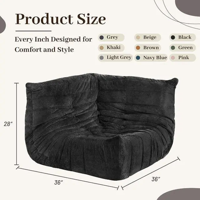 Alt view image 2 of 7 - Bean Bag Chair, Memory Foam Bean Bag Chairs for Adults, Fireside Corner Chair Lazy Floor Corner Sofa for Living Room, Bedroom, Dorm, Office (Black)