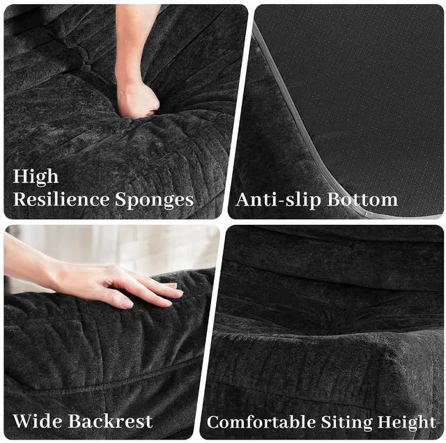 Alt view image 4 of 7 - Bean Bag Chair, Memory Foam Bean Bag Chairs for Adults, Fireside Corner Chair Lazy Floor Corner Sofa for Living Room, Bedroom, Dorm, Office (Black)