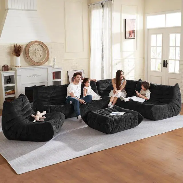 Alt view image 5 of 7 - Bean Bag Chair, Memory Foam Bean Bag Chairs for Adults, Fireside Corner Chair Lazy Floor Corner Sofa for Living Room, Bedroom, Dorm, Office (Black)