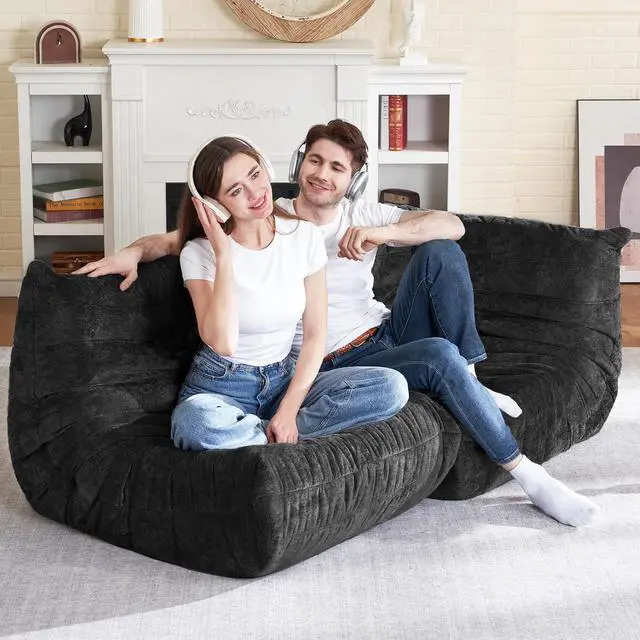 Alt view image 6 of 7 - Bean Bag Chair, Memory Foam Bean Bag Chairs for Adults, Fireside Corner Chair Lazy Floor Corner Sofa for Living Room, Bedroom, Dorm, Office (Black)