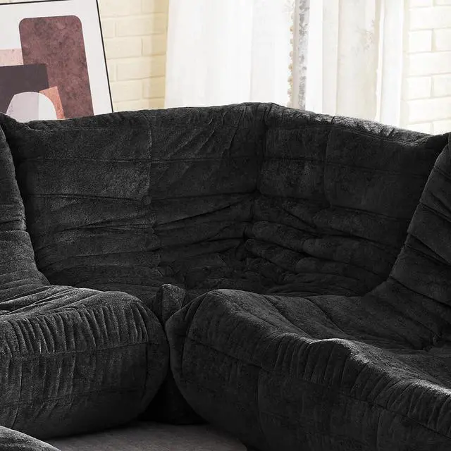 Alt view image 7 of 7 - Bean Bag Chair, Memory Foam Bean Bag Chairs for Adults, Fireside Corner Chair Lazy Floor Corner Sofa for Living Room, Bedroom, Dorm, Office (Black)