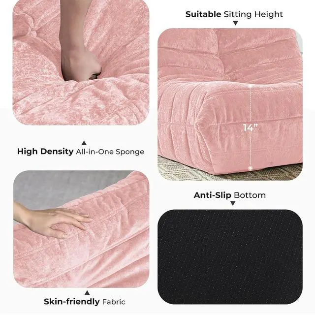Alt view image 3 of 7 - Bean Bag Chair, Giant Bean Bag Chairs for Adults, Loveseat Fireside Chair, 2 Seater Lazy Bean Bag Sofa Memory Foam Couch for Living Room, Bedroom, Office (Pink)