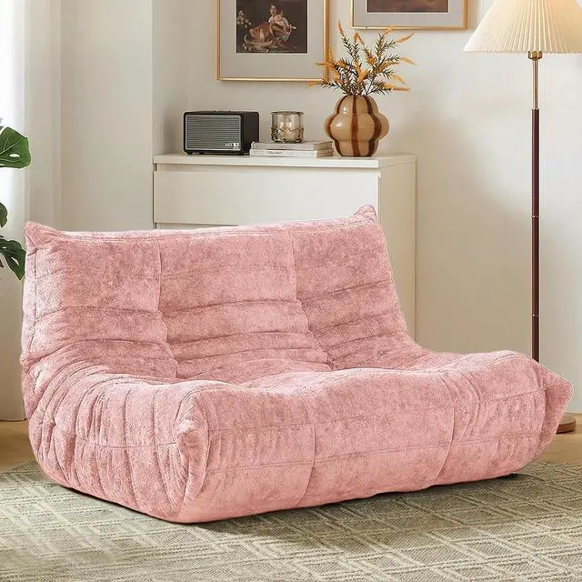 Main image of Bean Bag Chair, Giant Bean Bag Chairs for Adults, Loveseat Fireside Chair, 2 Seater Lazy Bean Bag Sofa Memory Foam Couch for Living Room, Bedroom, Office (Pink)