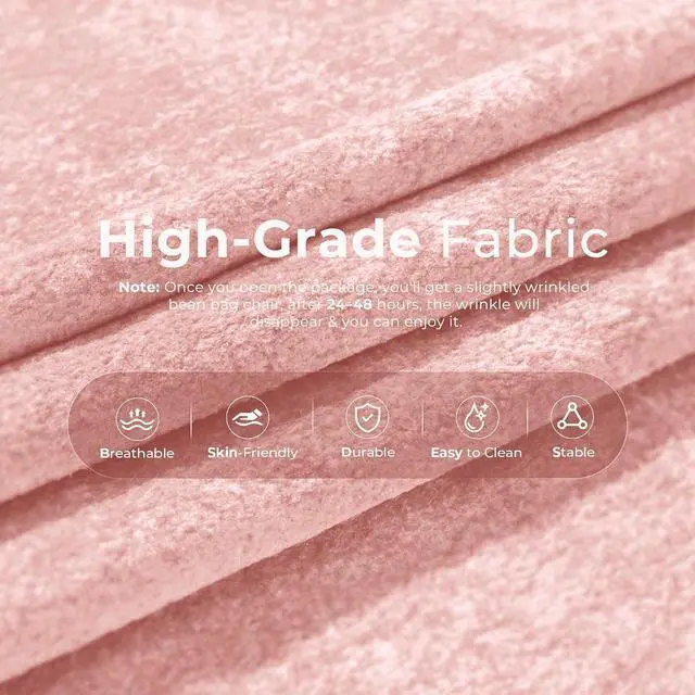 Alt view image 5 of 7 - Bean Bag Chair, Giant Bean Bag Chairs for Adults, Loveseat Fireside Chair, 2 Seater Lazy Bean Bag Sofa Memory Foam Couch for Living Room, Bedroom, Office (Pink)