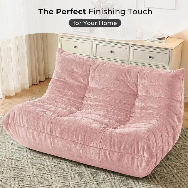 Alt view image 6 of 7 - Bean Bag Chair, Giant Bean Bag Chairs for Adults, Loveseat Fireside Chair, 2 Seater Lazy Bean Bag Sofa Memory Foam Couch for Living Room, Bedroom, Office (Pink)