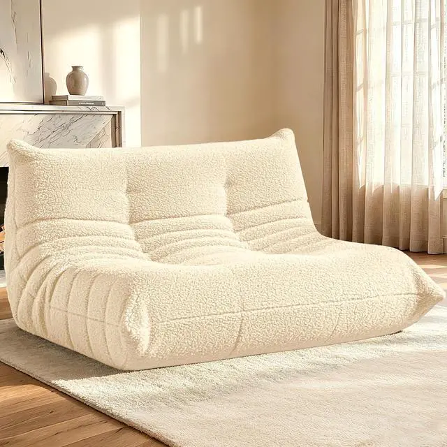 Main image of Bean Bag Chairs Fireside Lazy Floor Sofa, Soft Teddy Fleece 2 Seater Sofa with High-Resilience Foam FillingBeanbag for Living Room, Bedroom, Office (Khaki Teddy)