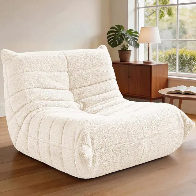 Main image of Bean Bag Chairs Fireside Lazy Floor Sofa, Soft Teddy Fleece Bean Bag Sofa with High-Resilience Foam FillingBeanbag for Living Room, Bedroom, Office (Beige Teddy)