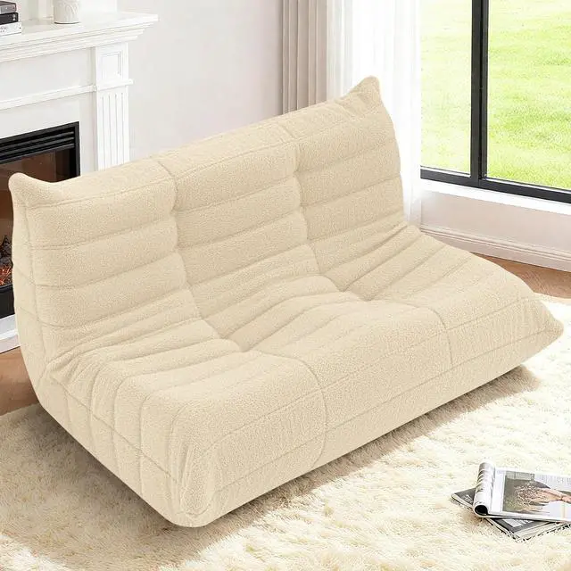 Alt view image 7 of 7 - Bean Bag Chairs Fireside Lazy Floor Sofa, Soft Teddy Fleece 2 Seater Sofa with High-Resilience Foam FillingBeanbag for Living Room, Bedroom, Office (Khaki Teddy)