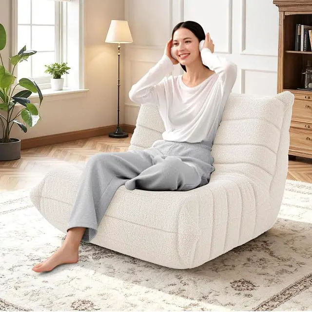 Alt view image 4 of 6 - Bean Bag Chairs Fireside Lazy Floor Sofa, Soft Teddy Fleece Bean Bag Sofa with High-Resilience Foam FillingBeanbag for Living Room, Bedroom, Office (Beige Teddy)