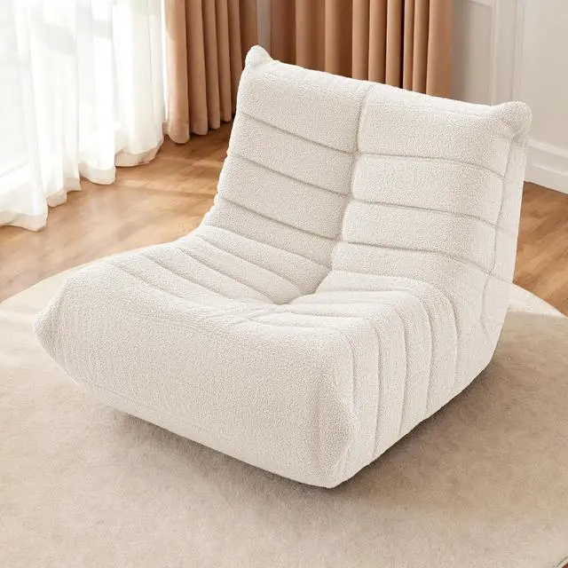 Alt view image 6 of 6 - Bean Bag Chairs Fireside Lazy Floor Sofa, Soft Teddy Fleece Bean Bag Sofa with High-Resilience Foam FillingBeanbag for Living Room, Bedroom, Office (Beige Teddy)