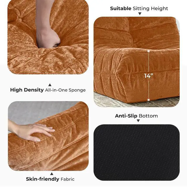 Alt view image 3 of 7 - Bean Bag Chair, Giant Bean Bag Chairs for Adults, 3 Seater Fireside Chair, Lazy Large Floor Bean Bag Sofa for Living Room, Bedroom, Dorm, Office (Brown)
