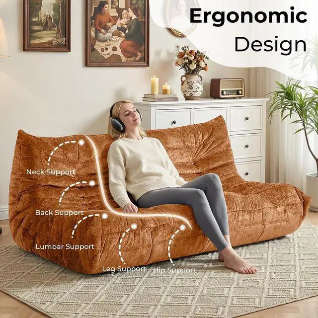 Alt view image 4 of 7 - Bean Bag Chair, Giant Bean Bag Chairs for Adults, 3 Seater Fireside Chair, Lazy Large Floor Bean Bag Sofa for Living Room, Bedroom, Dorm, Office (Brown)
