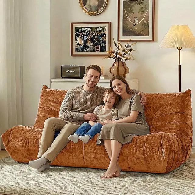 Alt view image 6 of 7 - Bean Bag Chair, Giant Bean Bag Chairs for Adults, 3 Seater Fireside Chair, Lazy Large Floor Bean Bag Sofa for Living Room, Bedroom, Dorm, Office (Brown)