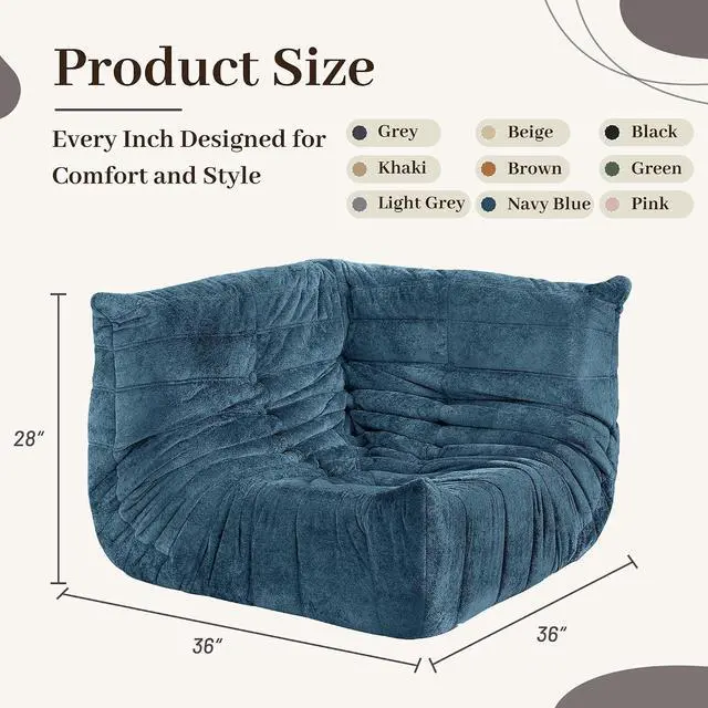 Alt view image 2 of 6 - Bean Bag Chair, Memory Foam Bean Bag Chairs for Adults, Fireside Corner Chair Lazy Floor Corner Sofa for Living Room, Bedroom, Dorm, Office (Navy Blue)