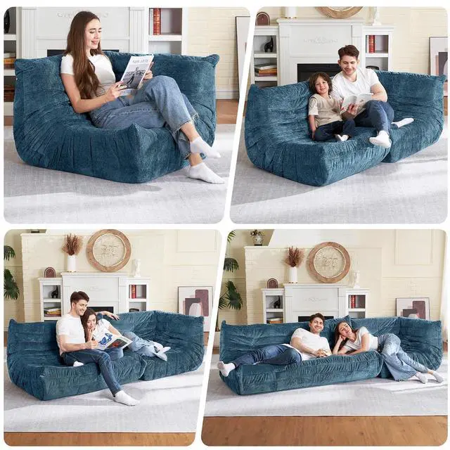 Alt view image 3 of 6 - Bean Bag Chair, Memory Foam Bean Bag Chairs for Adults, Fireside Corner Chair Lazy Floor Corner Sofa for Living Room, Bedroom, Dorm, Office (Navy Blue)