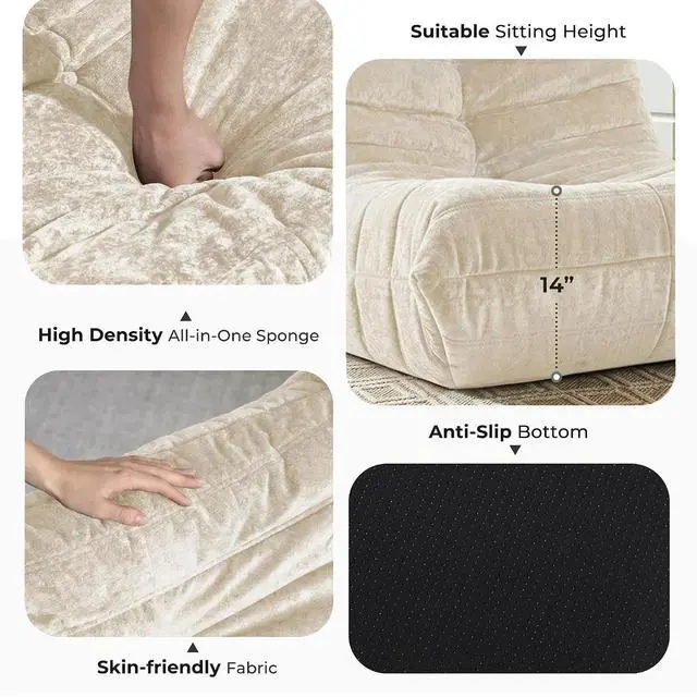 Alt view image 3 of 7 - Bean Bag Chair, Giant Bean Bag Chairs for Adults, 3 Seater Fireside Chair, Lazy Large Floor Bean Bag Sofa for Living Room, Bedroom, Dorm, Office (Beige)