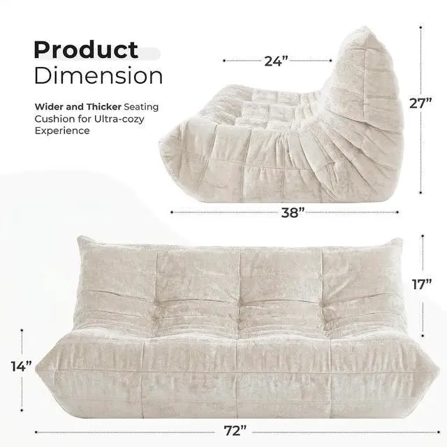 Alt view image 2 of 7 - Bean Bag Chair, Giant Bean Bag Chairs for Adults, 3 Seater Fireside Chair, Lazy Large Floor Bean Bag Sofa for Living Room, Bedroom, Dorm, Office (Beige)