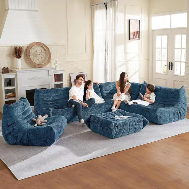 Alt view image 4 of 6 - Bean Bag Chair, Memory Foam Bean Bag Chairs for Adults, Fireside Corner Chair Lazy Floor Corner Sofa for Living Room, Bedroom, Dorm, Office (Navy Blue)