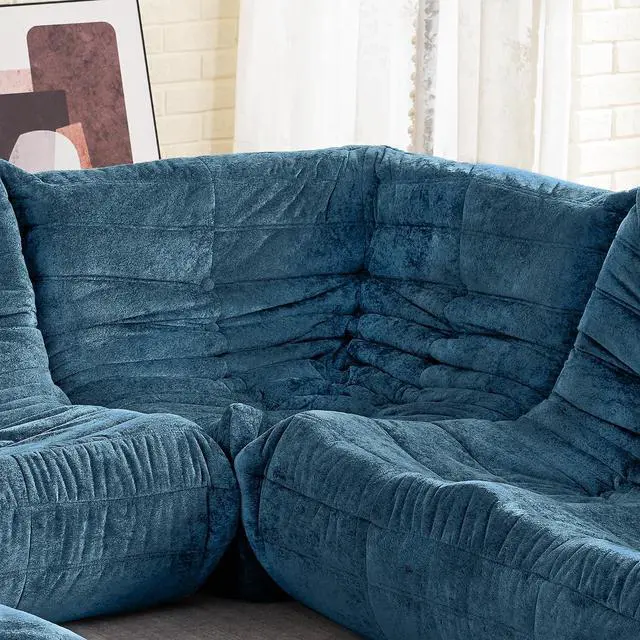 Alt view image 6 of 6 - Bean Bag Chair, Memory Foam Bean Bag Chairs for Adults, Fireside Corner Chair Lazy Floor Corner Sofa for Living Room, Bedroom, Dorm, Office (Navy Blue)