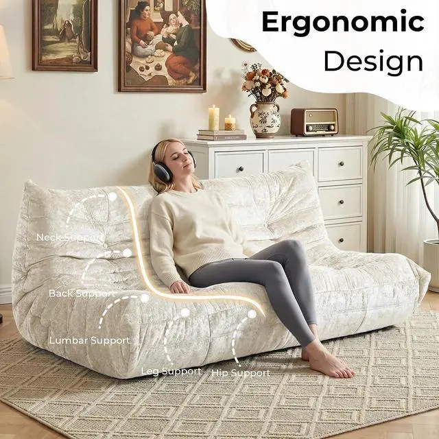 Alt view image 4 of 7 - Bean Bag Chair, Giant Bean Bag Chairs for Adults, 3 Seater Fireside Chair, Lazy Large Floor Bean Bag Sofa for Living Room, Bedroom, Dorm, Office (Beige)