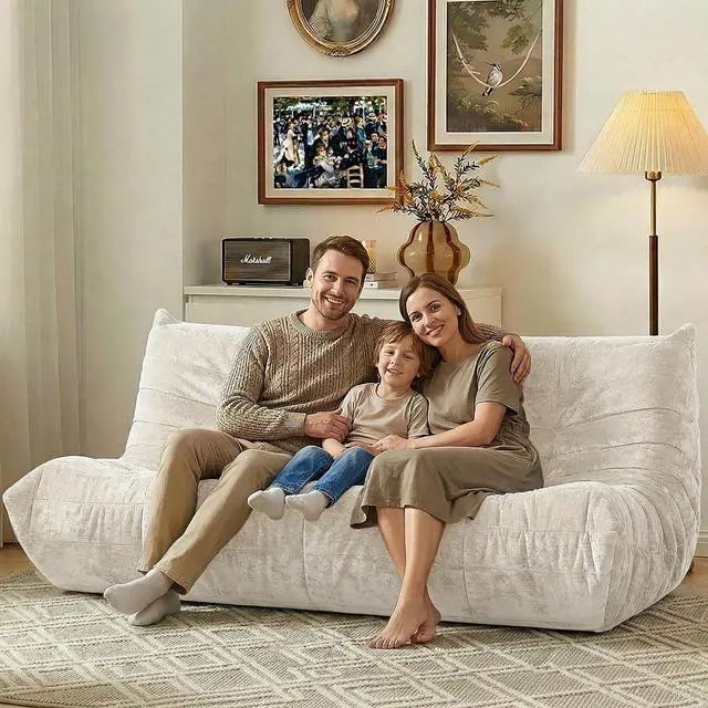 Alt view image 6 of 7 - Bean Bag Chair, Giant Bean Bag Chairs for Adults, 3 Seater Fireside Chair, Lazy Large Floor Bean Bag Sofa for Living Room, Bedroom, Dorm, Office (Beige)