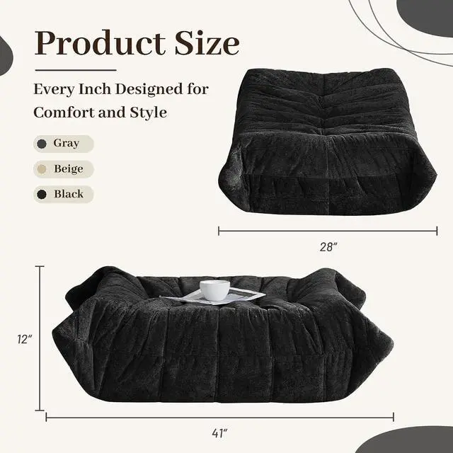 Alt view image 2 of 7 - Bean Bag Ottoman,Foot Rest,Fireside Chair Memory Foam Lazy Bean Bag Sofa for Living Room,Bedroom,Dorm,Office (Ottoman-Black)