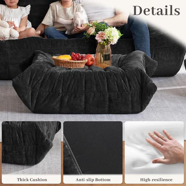 Alt view image 3 of 7 - Bean Bag Ottoman,Foot Rest,Fireside Chair Memory Foam Lazy Bean Bag Sofa for Living Room,Bedroom,Dorm,Office (Ottoman-Black)