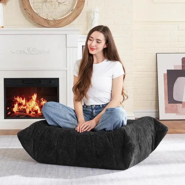 Alt view image 6 of 7 - Bean Bag Ottoman,Foot Rest,Fireside Chair Memory Foam Lazy Bean Bag Sofa for Living Room,Bedroom,Dorm,Office (Ottoman-Black)