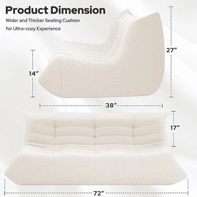 Alt view image 2 of 7 - Bean Bag Chairs Fireside Lazy Floor Sofa, Soft Teddy Fleece 3 Seater Sofa with High-Resilience Foam FillingBeanbag for Living Room, Bedroom, Office (Beige Teddy)