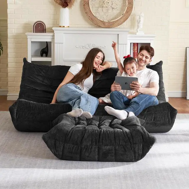 Alt view image 7 of 7 - Bean Bag Ottoman,Foot Rest,Fireside Chair Memory Foam Lazy Bean Bag Sofa for Living Room,Bedroom,Dorm,Office (Ottoman-Black)