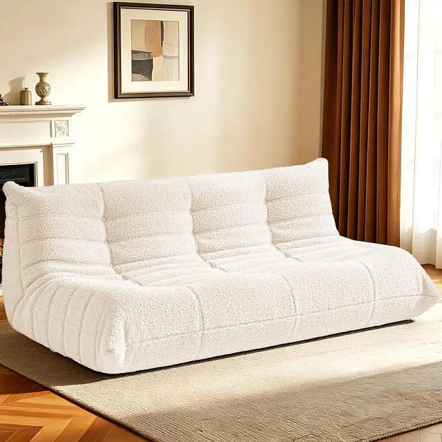 Main image of Bean Bag Chairs Fireside Lazy Floor Sofa, Soft Teddy Fleece 3 Seater Sofa with High-Resilience Foam FillingBeanbag for Living Room, Bedroom, Office (Beige Teddy)