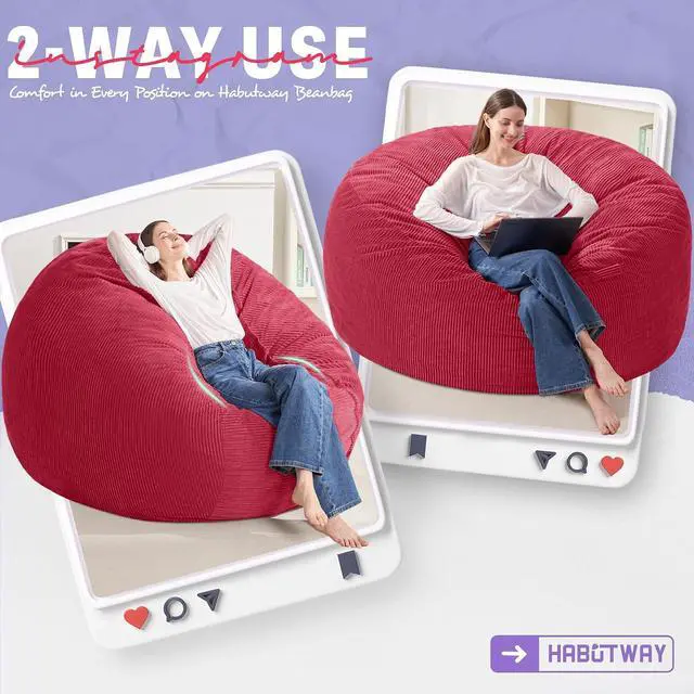 Alt view image 3 of 6 - 6FT Bean Bag Chair,Giant Bean Bag Chairs for Adults,Big Bean Bags with Memory Foam Filled, Large Beanbag Chairs with Soft Corduroy Cover