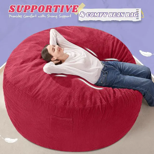 Alt view image 5 of 6 - 6FT Bean Bag Chair,Giant Bean Bag Chairs for Adults,Big Bean Bags with Memory Foam Filled, Large Beanbag Chairs with Soft Corduroy Cover