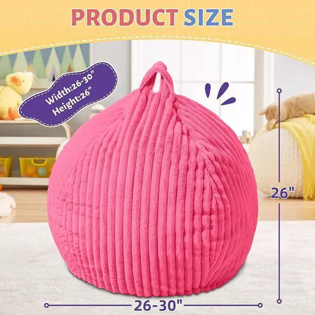 Alt view image 2 of 6 - 2FT Bean Bag Chair, 2' Bean Bag Chairs with Memory Foam Filled, Small Comfy Beanbag Chair with Stripe Plush Cover for Living Room Bedroom DormPink
