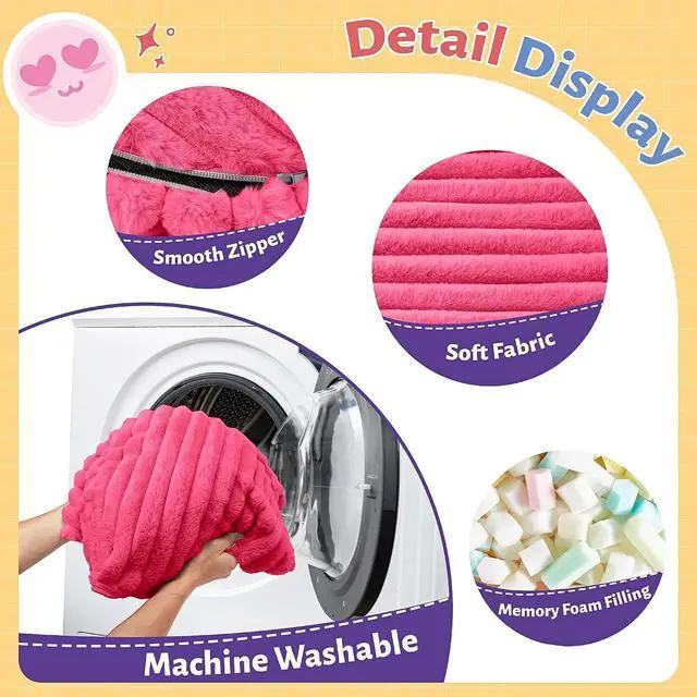 Alt view image 3 of 6 - 2FT Bean Bag Chair, 2' Bean Bag Chairs with Memory Foam Filled, Small Comfy Beanbag Chair with Stripe Plush Cover for Living Room Bedroom DormPink