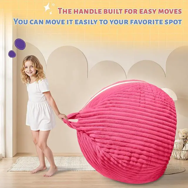 Alt view image 4 of 6 - 2FT Bean Bag Chair, 2' Bean Bag Chairs with Memory Foam Filled, Small Comfy Beanbag Chair with Stripe Plush Cover for Living Room Bedroom DormPink