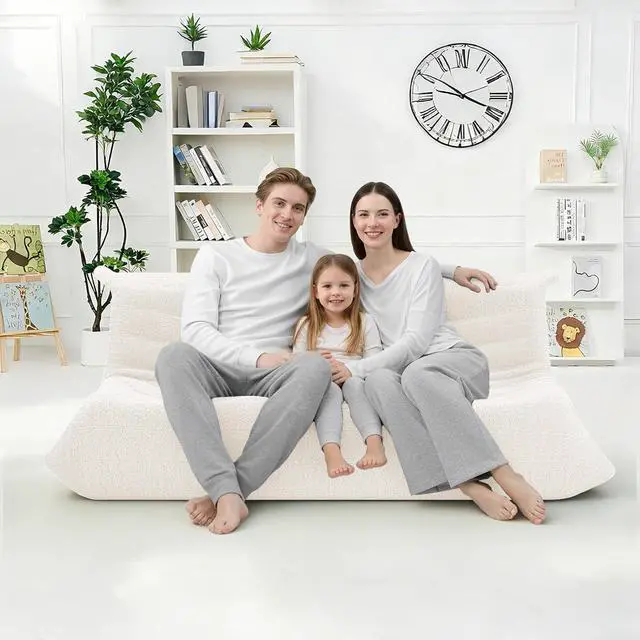 Alt view image 4 of 7 - Bean Bag Chairs Fireside Lazy Floor Sofa, Soft Teddy Fleece 3 Seater Sofa with High-Resilience Foam FillingBeanbag for Living Room, Bedroom, Office (Beige Teddy)