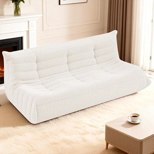 Alt view image 7 of 7 - Bean Bag Chairs Fireside Lazy Floor Sofa, Soft Teddy Fleece 3 Seater Sofa with High-Resilience Foam FillingBeanbag for Living Room, Bedroom, Office (Beige Teddy)